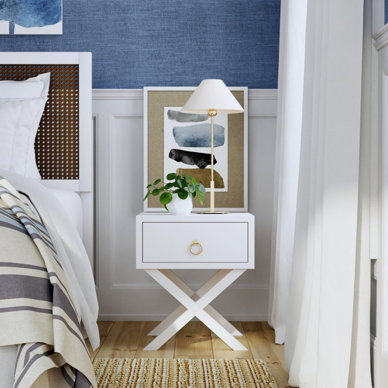 Elin Fresh White and Gold Metallic 1-Drawer Nightstand with X-Design Legs