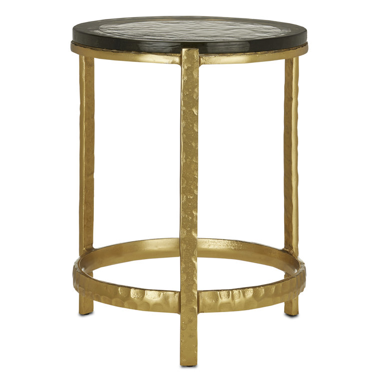 Gold Hammered Aluminum and Glass Round End Table