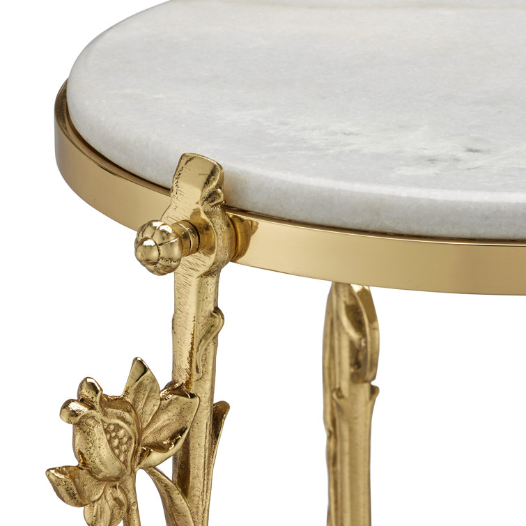 Fiore Polished Brass and Marble Round End Table