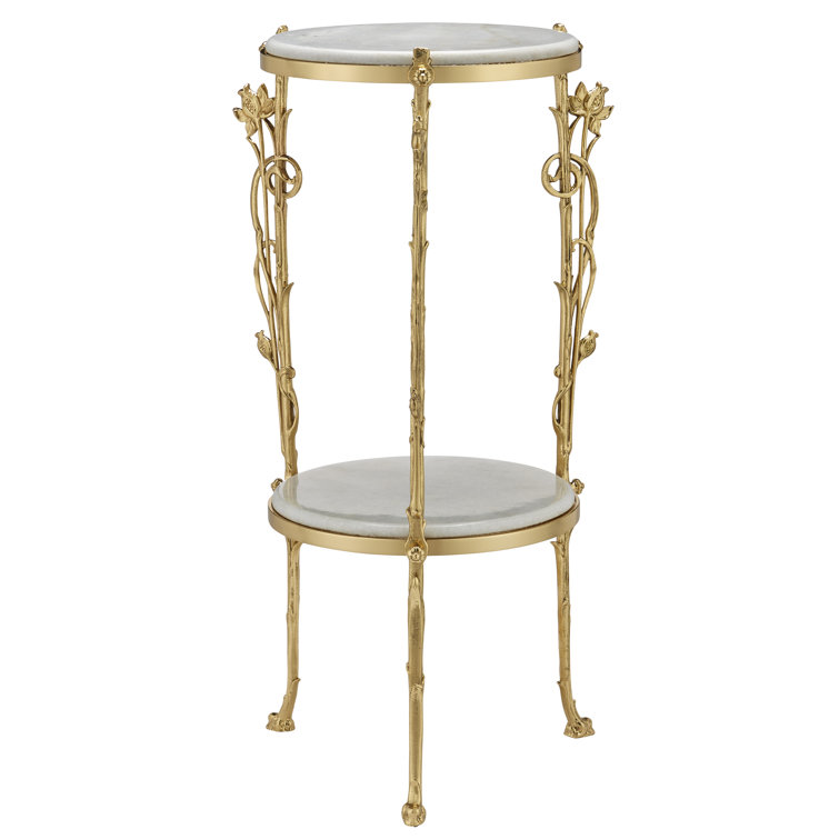 Fiore Polished Brass and Marble Round End Table
