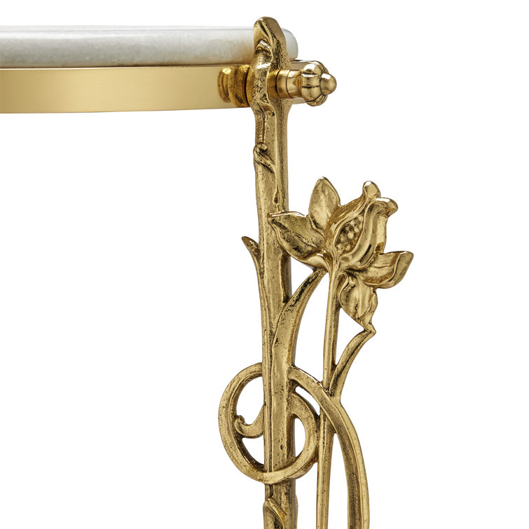 Fiore Polished Brass and Marble Round End Table