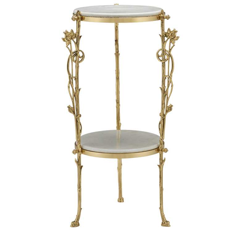 Fiore Polished Brass and Marble Round End Table