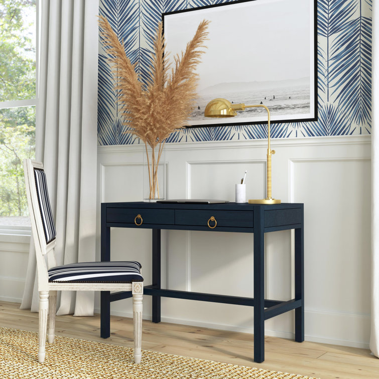 Elin 116'' Navy Minimalist Wood Writing Desk with Drawers