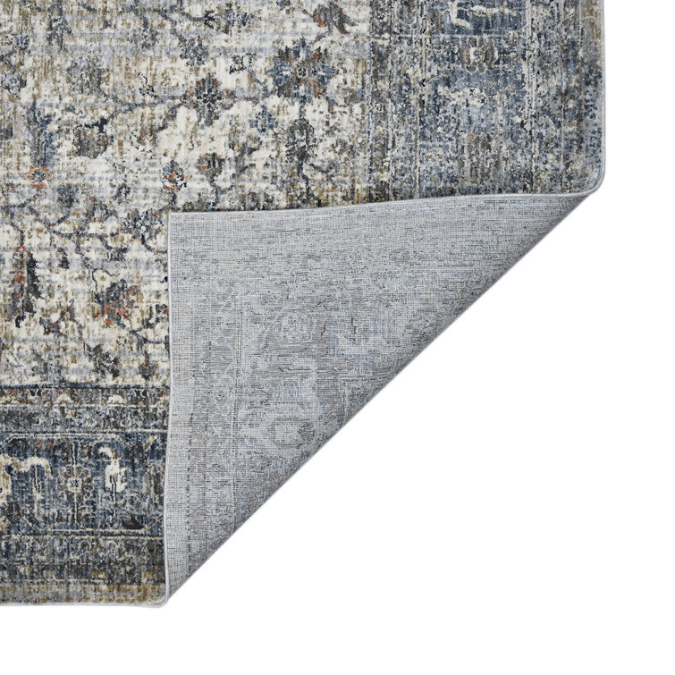 Ivory and Gray Oriental Synthetic 2' x 3' Area Rug