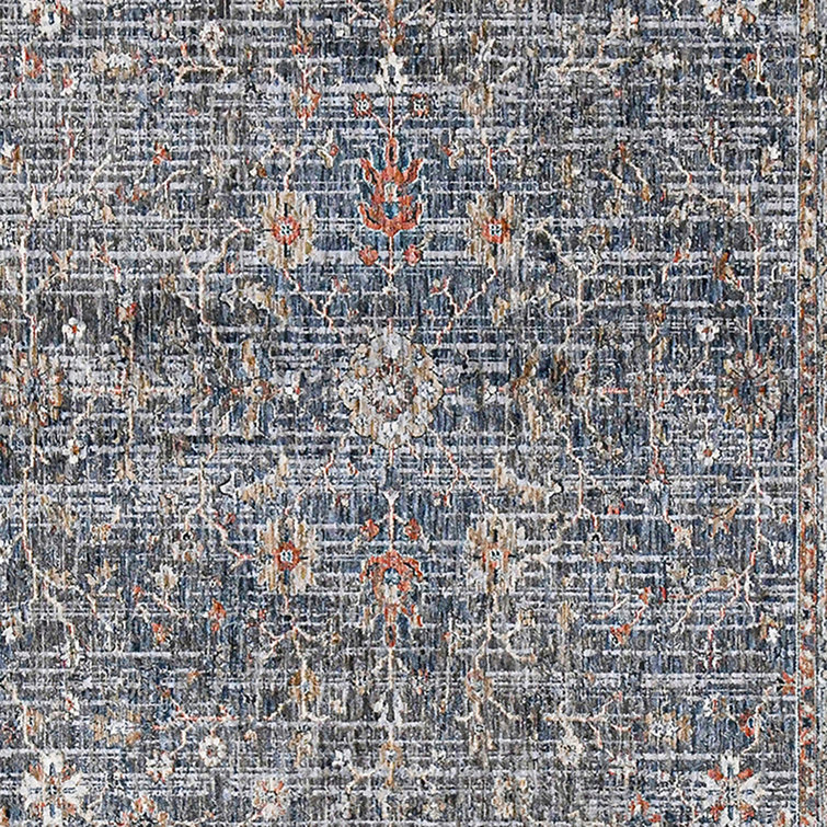 Charcoal Rectangular Oriental Synthetic Area Rug 5'3" x 7'6"