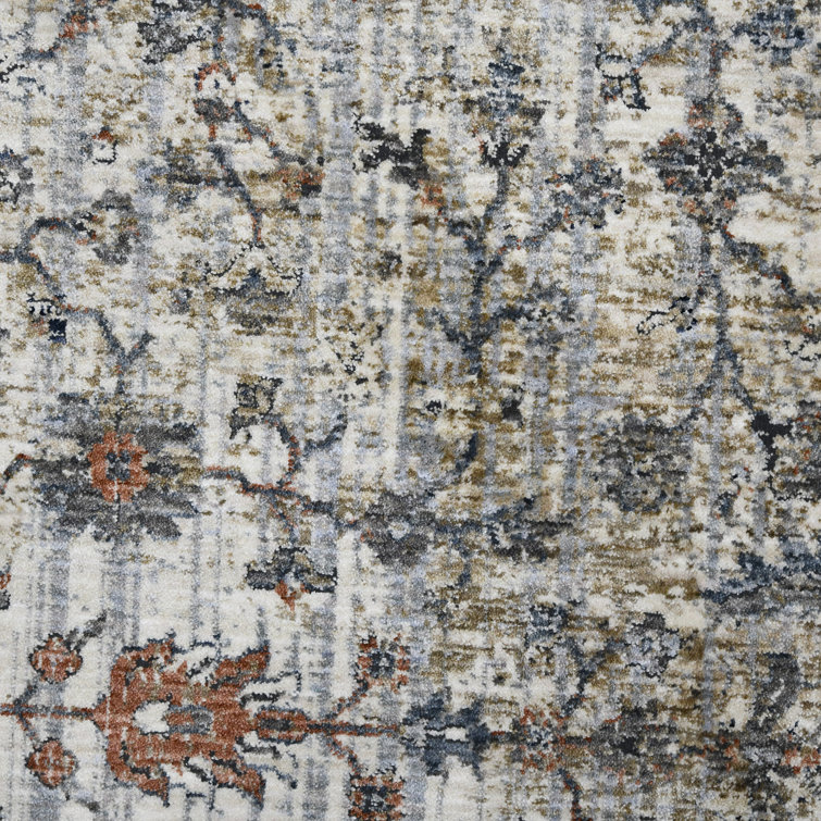 Ivory and Gray Oriental Synthetic 2' x 3' Area Rug
