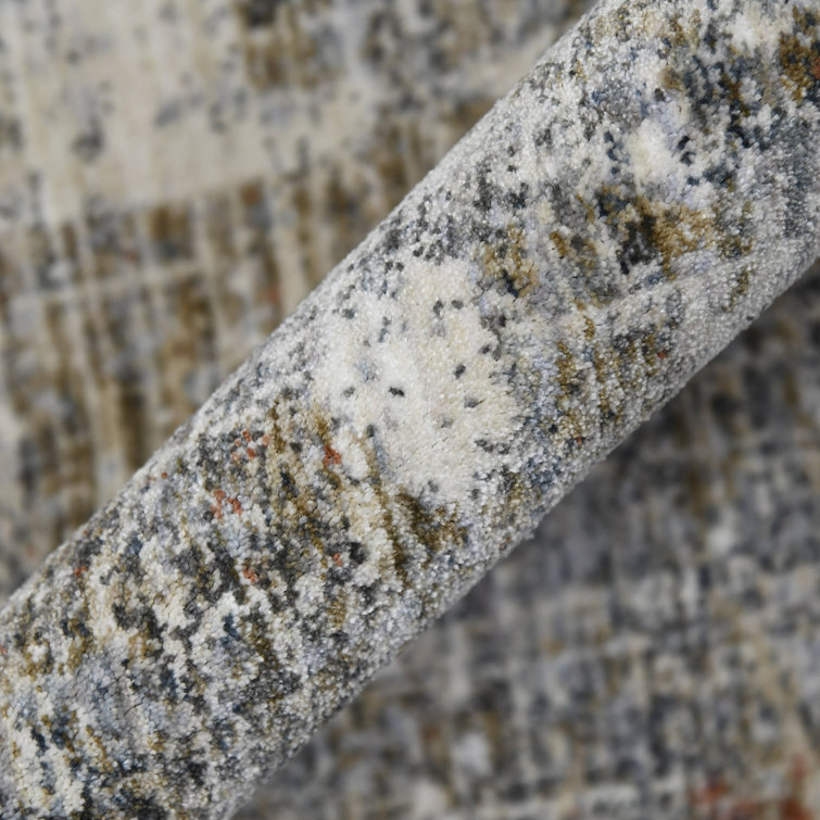 Gray and Orange Rectangular Polyester Area Rug