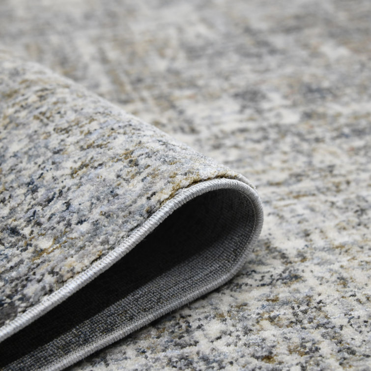 Gray and Orange Rectangular Polyester Area Rug
