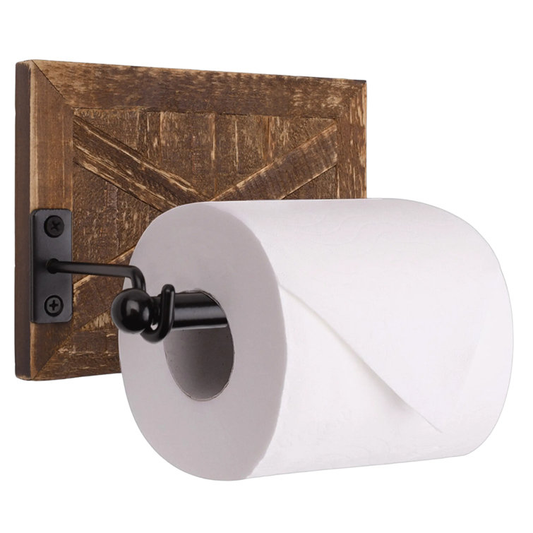 Rustic Brown Wood and Metal Wall-Mounted Toilet Paper Holder