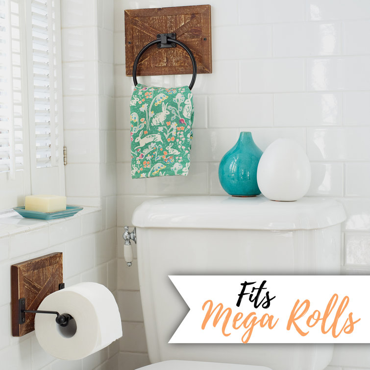 Rustic Brown Wood and Metal Wall-Mounted Toilet Paper Holder