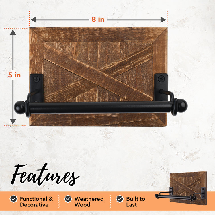 Rustic Brown Wood and Metal Wall-Mounted Toilet Paper Holder