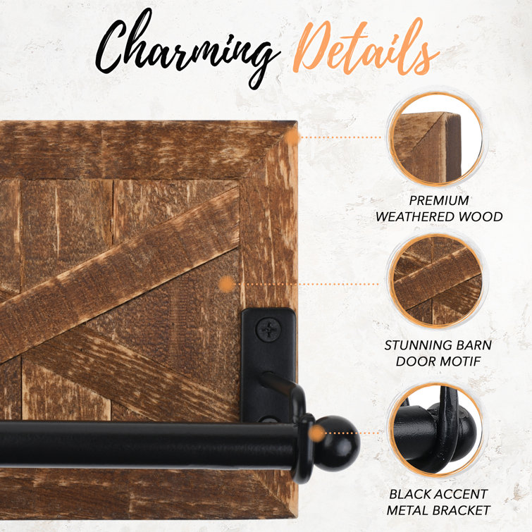 Rustic Brown Wood and Metal Wall-Mounted Toilet Paper Holder