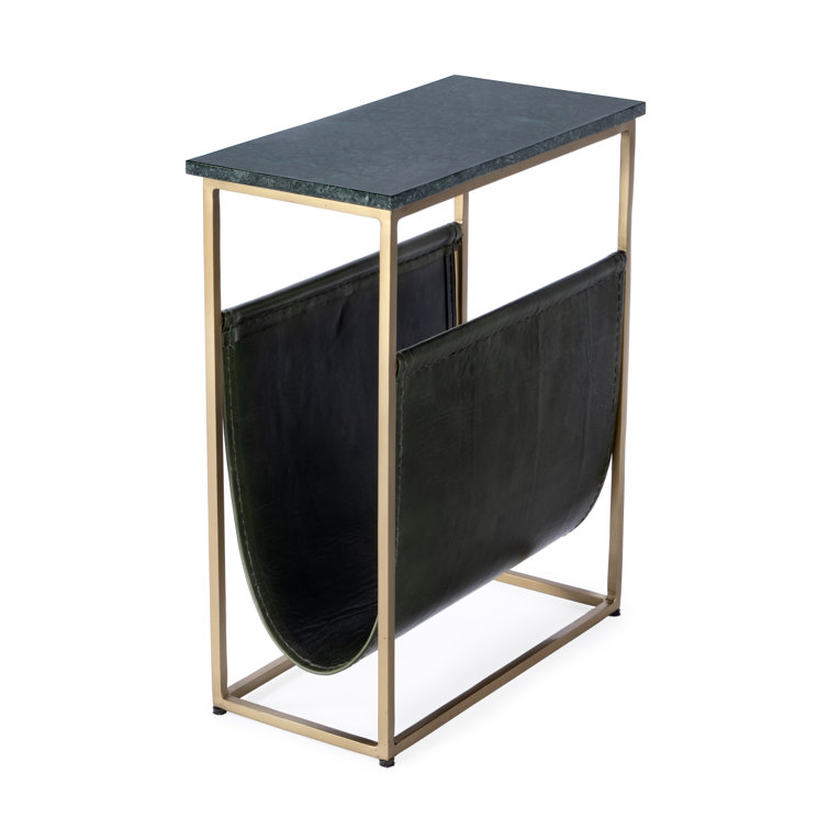 Green Marble and Gold Metal Magazine Side Table