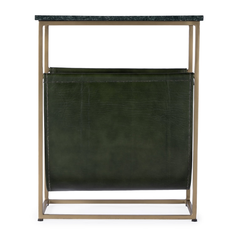 Green Marble and Gold Metal Magazine Side Table
