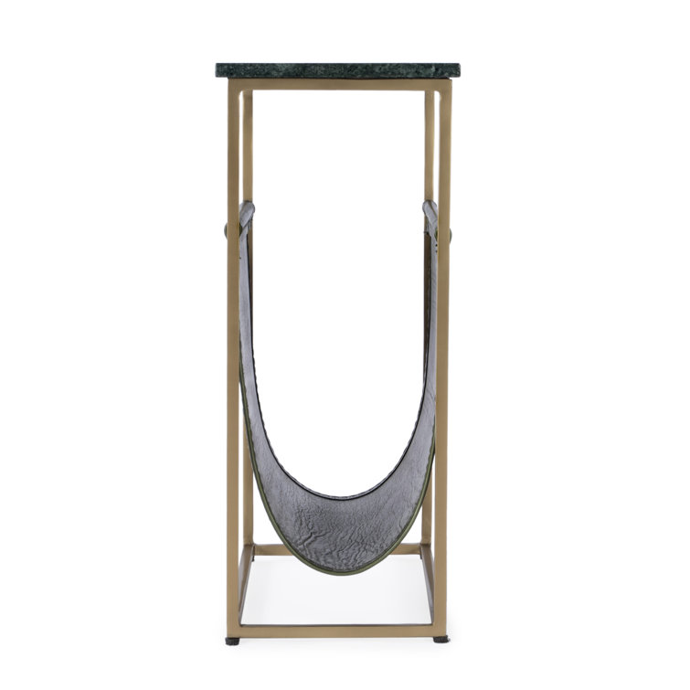 Green Marble and Gold Metal Magazine Side Table