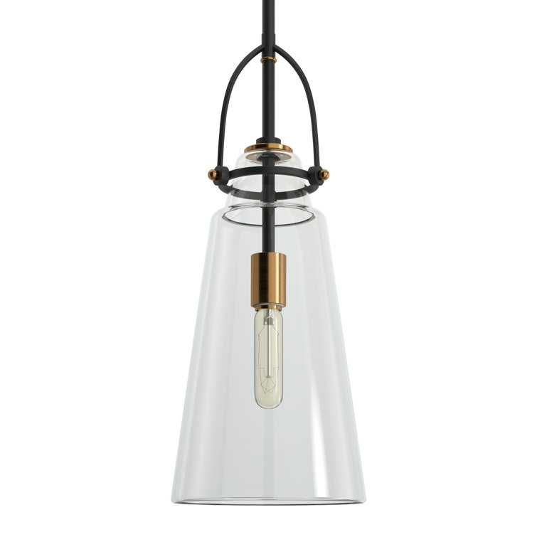 Black and Clear Glass Single Pendant Light with Adjustable Rod