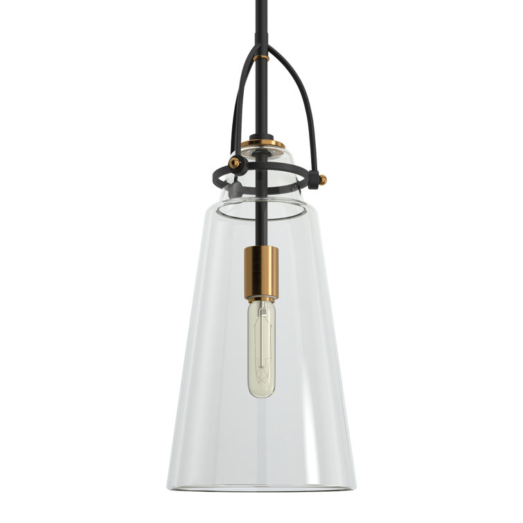 Black and Clear Glass Single Pendant Light with Adjustable Rod
