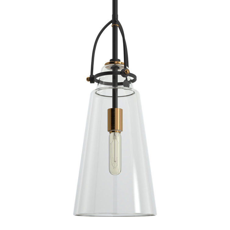 Black and Clear Glass Single Pendant Light with Adjustable Rod