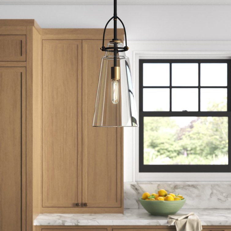 Black and Clear Glass Single Pendant Light with Adjustable Rod