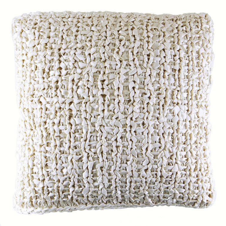 Cream Ribbon Knit Rectangular Pillow Cover & Insert