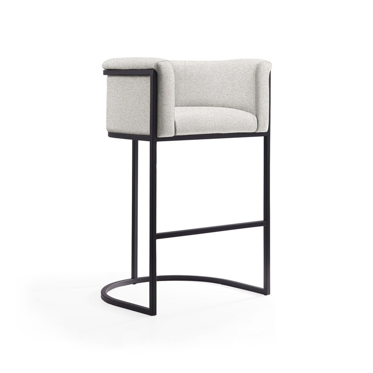 Gray Upholstered Metal Frame Barrel Bar Stool