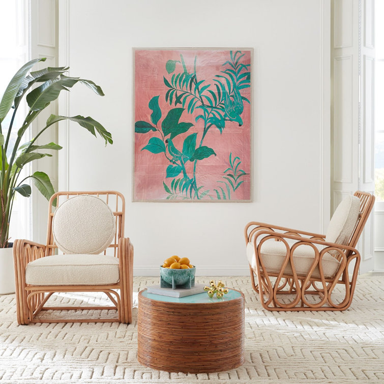 Handcrafted White Rattan Lounge Chair with Boucle Cushion