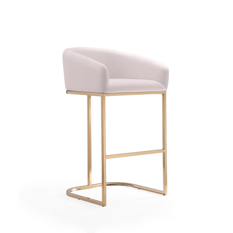 Manhattan Comfort Louvre Cream Leather Barstool with Gold Base (Set of 2)