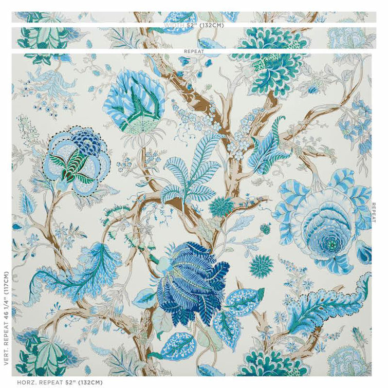 Peacock and Emerald Floral Tree of Life Wallpaper