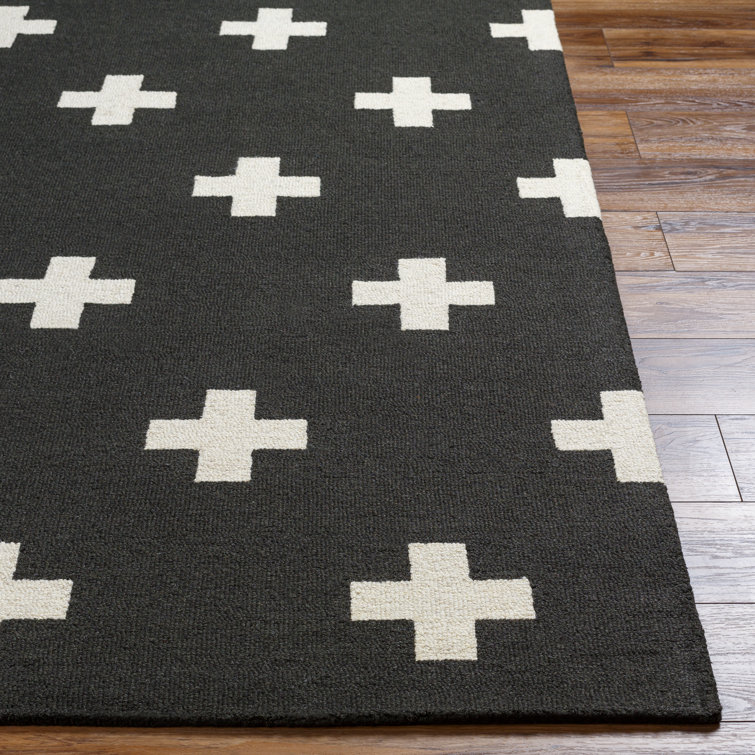 Hand Tufted Black and White Wool Geometric Rug