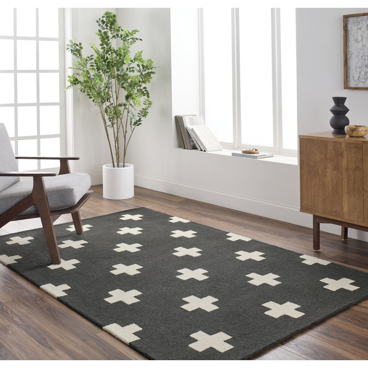 Hand Tufted Black and White Wool Geometric Rug