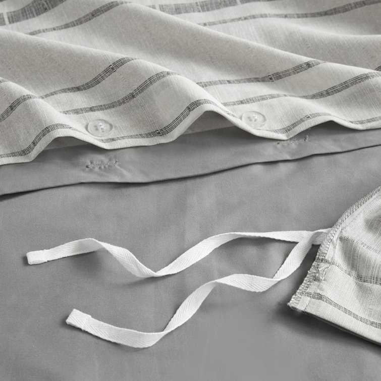 Gray and White Striped Cotton Blend King Bedspread Set