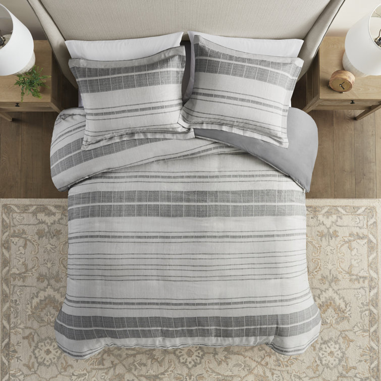 Gray and White Striped Cotton Blend King Bedspread Set
