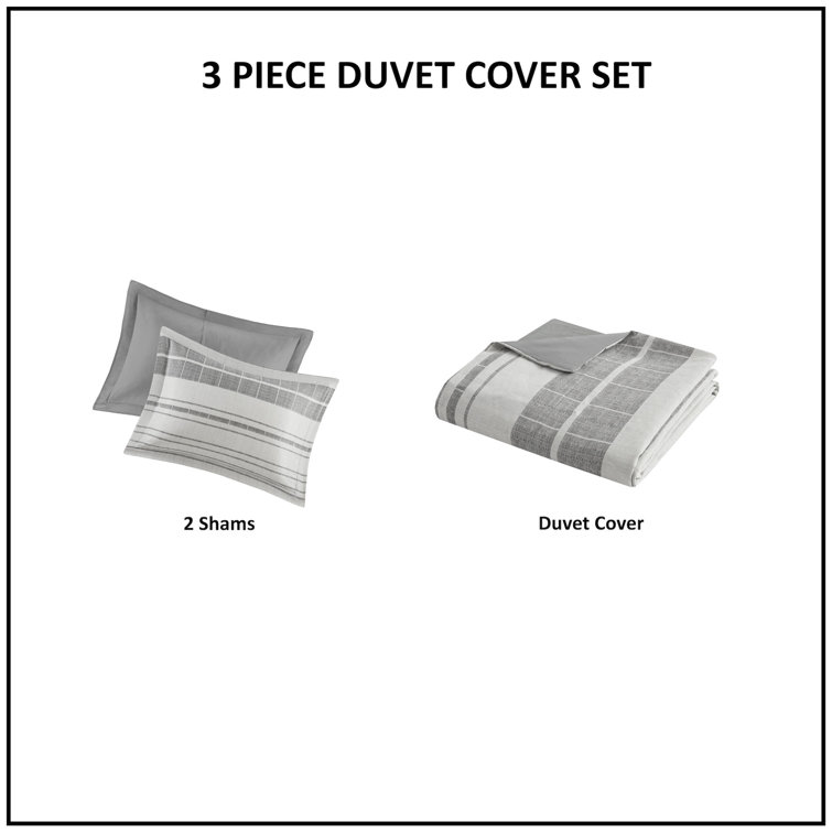 Gray and White Striped Cotton Blend King Bedspread Set