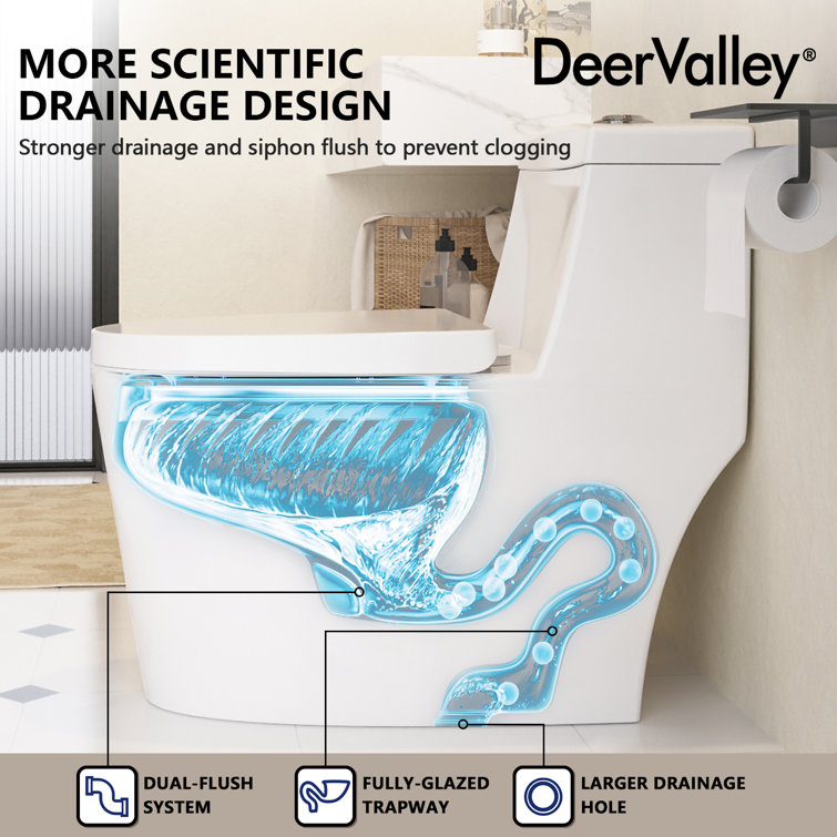 White Elongated Dual-Flush One-Piece Toilet with Silver Button