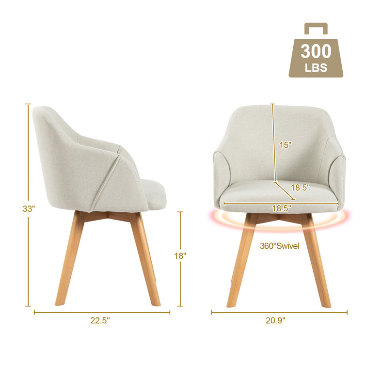Beige Linen Upholstered Swivel Side Chair with Beech Wood Legs, Set of 2