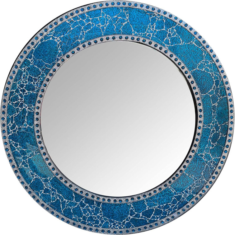 24-Inch Round Blue Crackled Glass Mosaic Wall Mirror