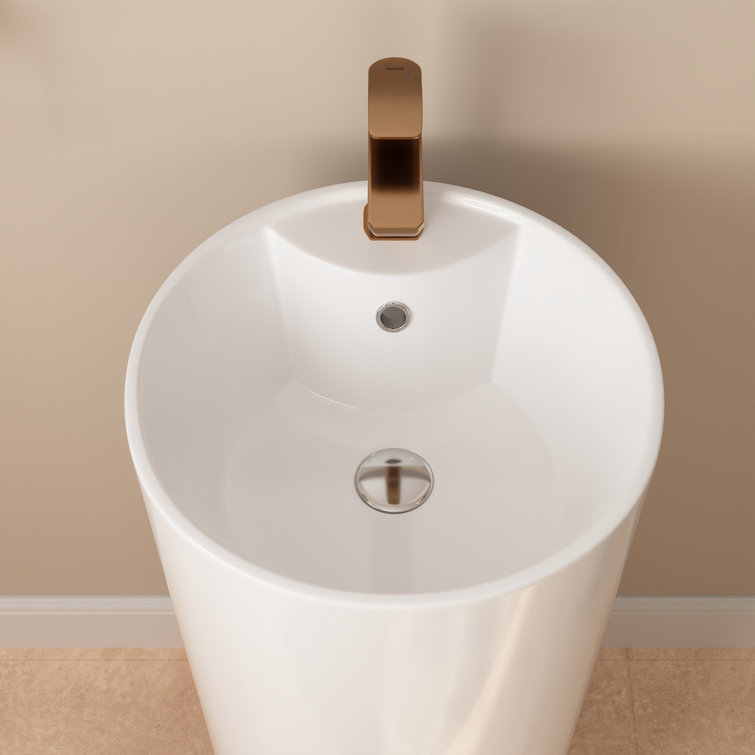 33.66" Tall White Ceramic Pedestal Bathroom Sink