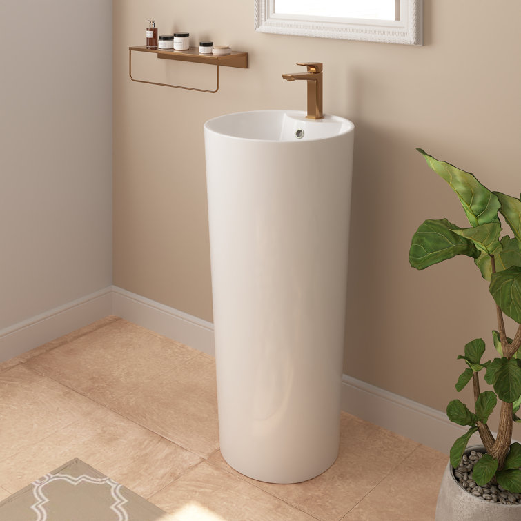 33.66" Tall White Ceramic Pedestal Bathroom Sink