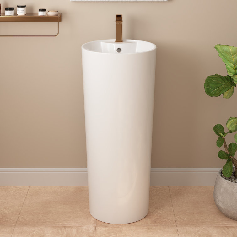 33.66" Tall White Ceramic Pedestal Bathroom Sink