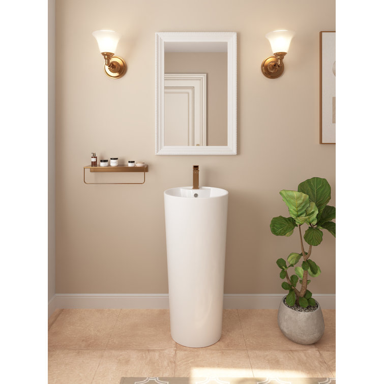 33.66" Tall White Ceramic Pedestal Bathroom Sink