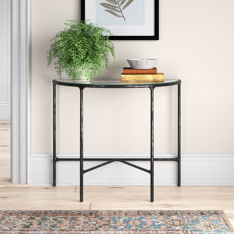 Aristocratic 36'' Black Metal & Glass Demilune Console Table