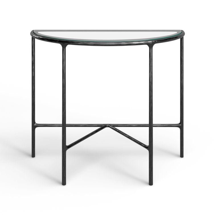 Aristocratic 36'' Black Metal & Glass Demilune Console Table