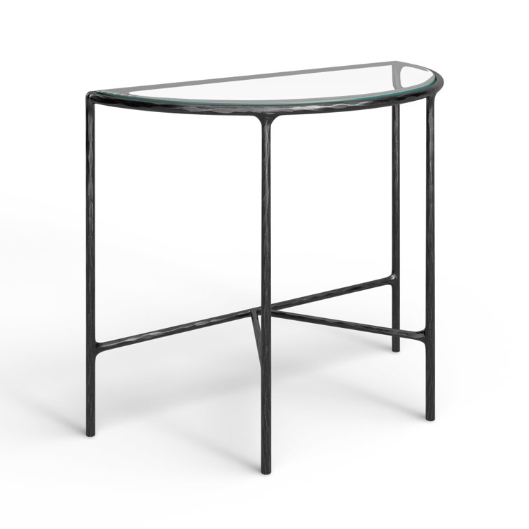 Aristocratic 36'' Black Metal & Glass Demilune Console Table
