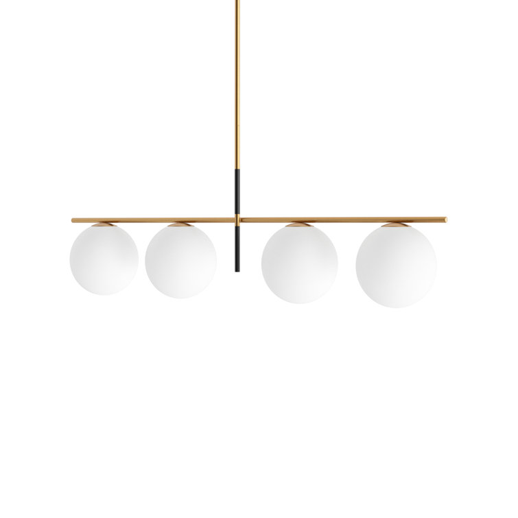 Elegance Defined Satin Brass & Black 4-Light Pendant with Satin White Glass