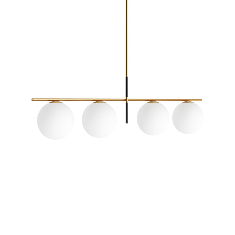 Elegance Defined Satin Brass & Black 4-Light Pendant with Satin White Glass