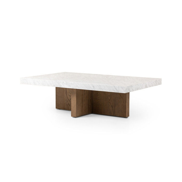 Rectangular Brown and White Marble Coffee Table with Storage
