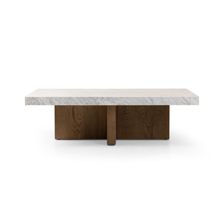 Rectangular Brown and White Marble Coffee Table with Storage