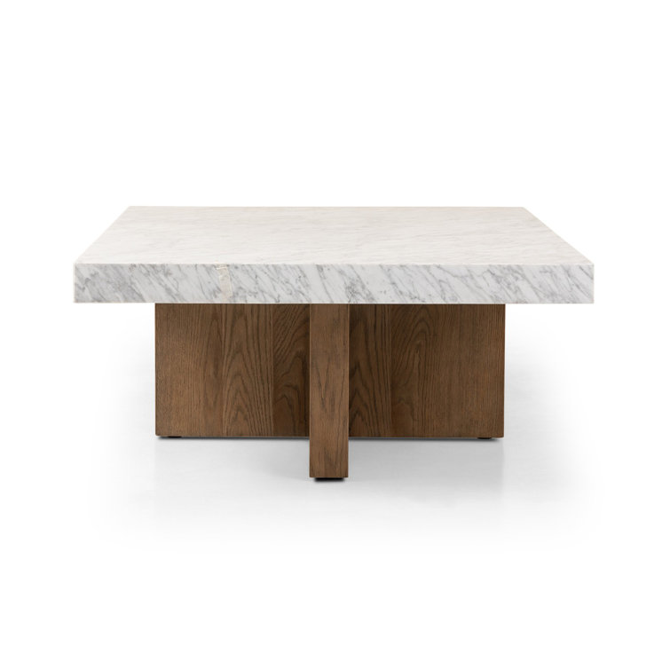 Rectangular Brown and White Marble Coffee Table with Storage