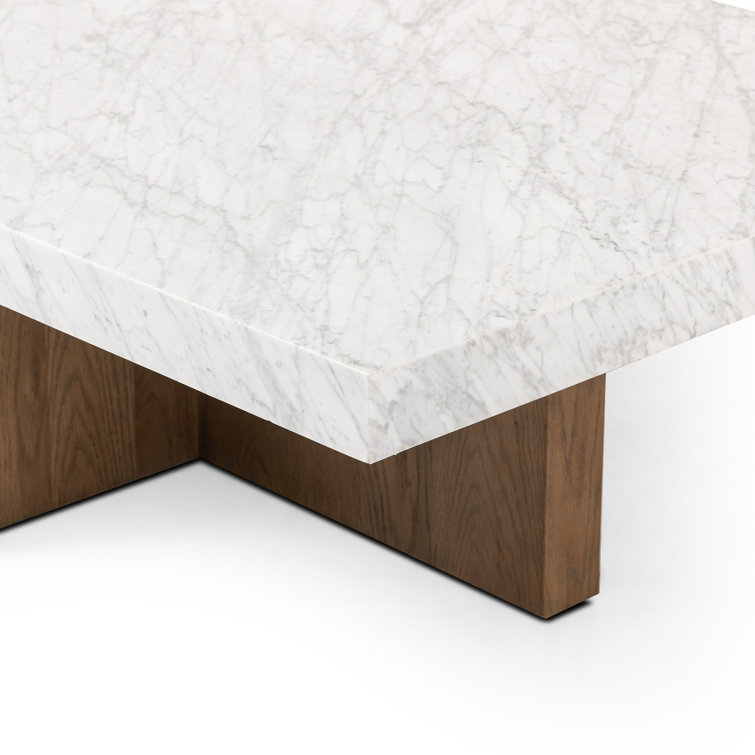 Rectangular Brown and White Marble Coffee Table with Storage