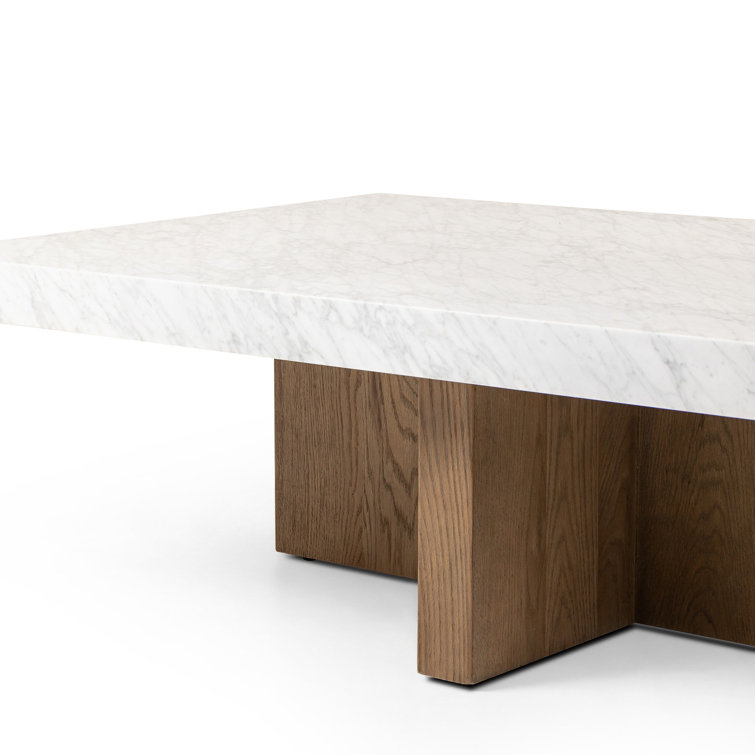 Rectangular Brown and White Marble Coffee Table with Storage